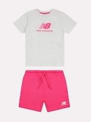 New Balance Pink Baby Girls 100% Cotton T-Shirt and Shorts Set - Image 1 of 3