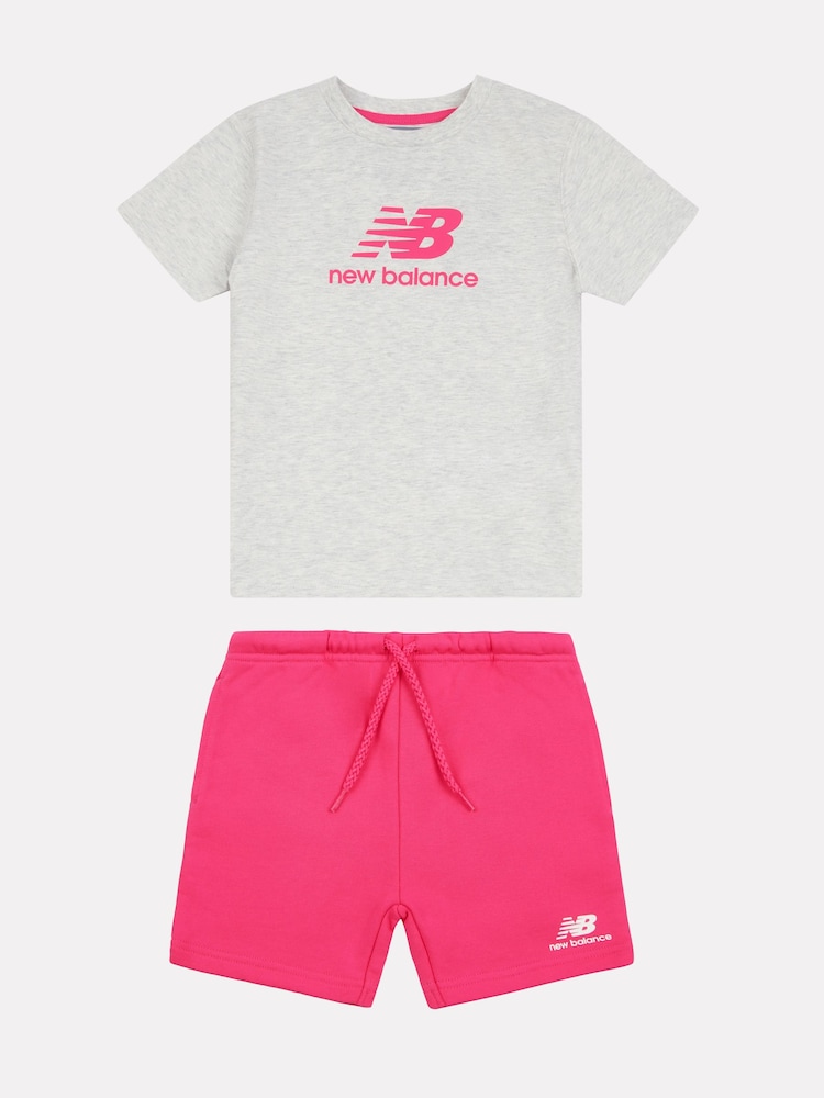 New Balance Pink Baby Girls 100% Cotton T-Shirt and Shorts Set - Image 1 of 3