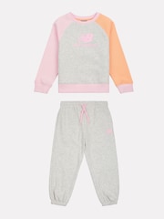 New Balance Grey Baby Girls Raglan Sweatshirt And Joggers Set - Image 1 of 5