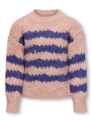 ONLY KIDS Pink Striped Knitted Jumper - Image 2 of 3