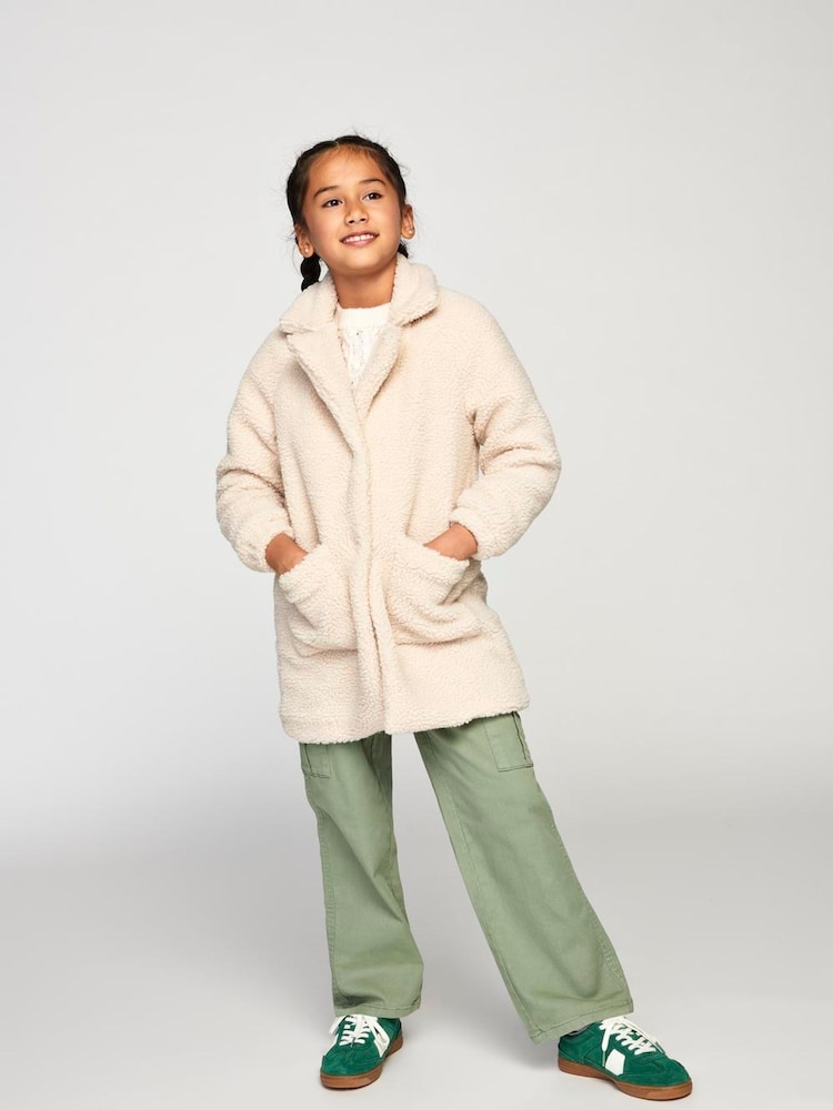 ONLY KIDS Cream Cosy Fleece Teddy Button Up Coat - Image 1 of 3