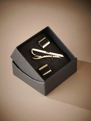 Gold Signature Onyx Stone Cuff and Tie Clip Set - Image 3 of 3
