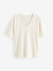 Ecru Cotton Modal Slouch V-Neck T-Shirt - Image 1 of 3