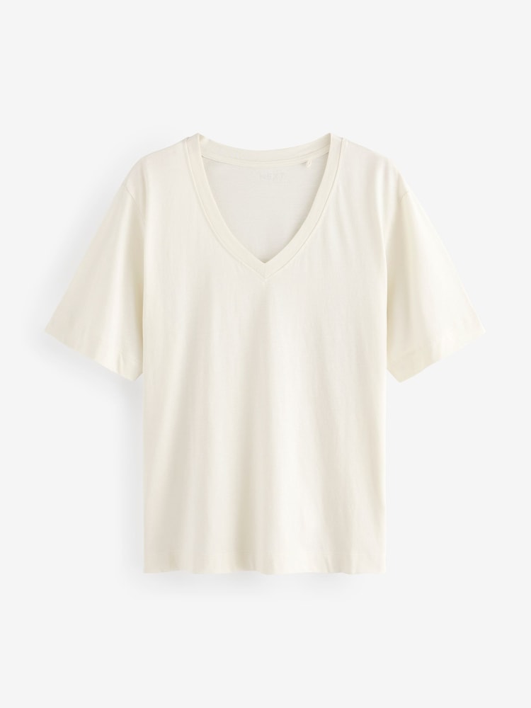 Ecru Cotton Modal Slouch V-Neck T-Shirt - Image 1 of 3
