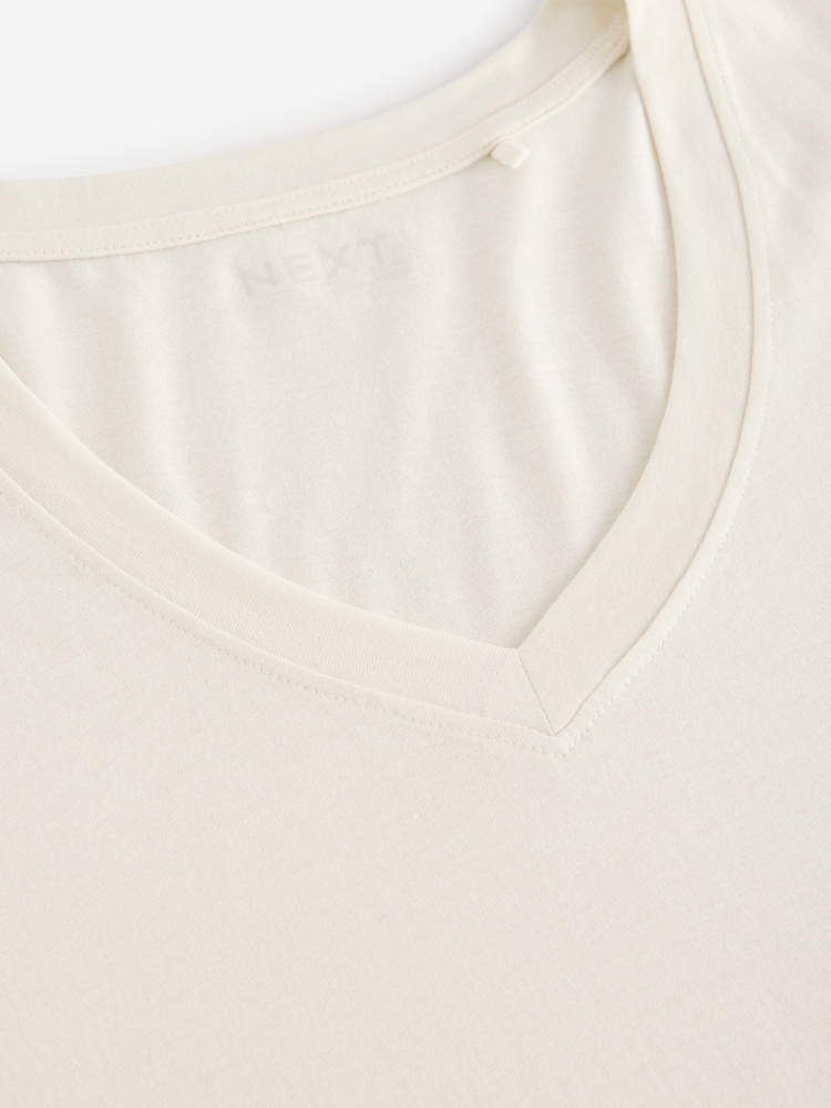 Ecru Cotton Modal Slouch V-Neck T-Shirt - Image 3 of 3
