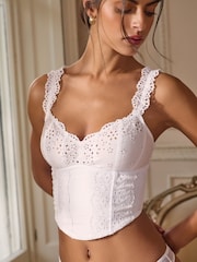 Lipsy White Broderie Crop Corsets Top - Image 1 of 5