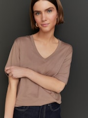 Neutral Cotton Modal Slouch V-Neck T-Shirt - Image 2 of 8