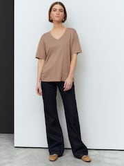 Neutral Cotton Modal Slouch V-Neck T-Shirt - Image 3 of 8