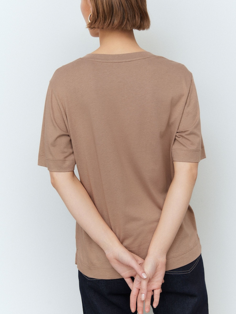 Neutral Cotton Modal Slouch V-Neck T-Shirt - Image 4 of 8