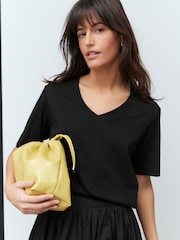 Black Cotton Modal Slouch V-Neck T-Shirt - Image 2 of 8