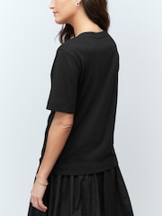 Black Cotton Modal Slouch V-Neck T-Shirt - Image 4 of 8