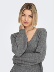 JDY Grey V-Neck Knitted Mini Dress - Image 4 of 7
