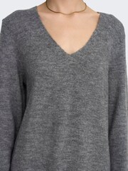 JDY Grey V-Neck Knitted Mini Dress - Image 5 of 7