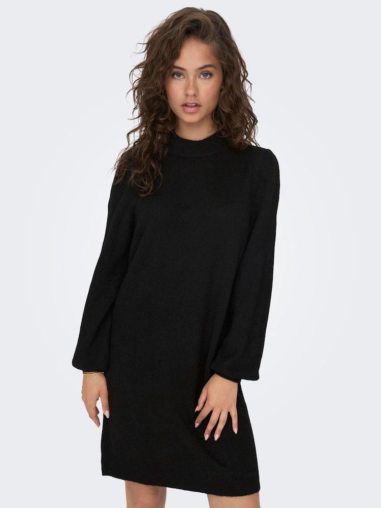 JDY Black High Neck Knitted Mini Jumper Dress - Image 3 of 6