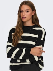 JDY Black Knitted Stripe Pullover Jumper - Image 1 of 6