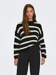 JDY Black Knitted Stripe Pullover Jumper - Image 2 of 6