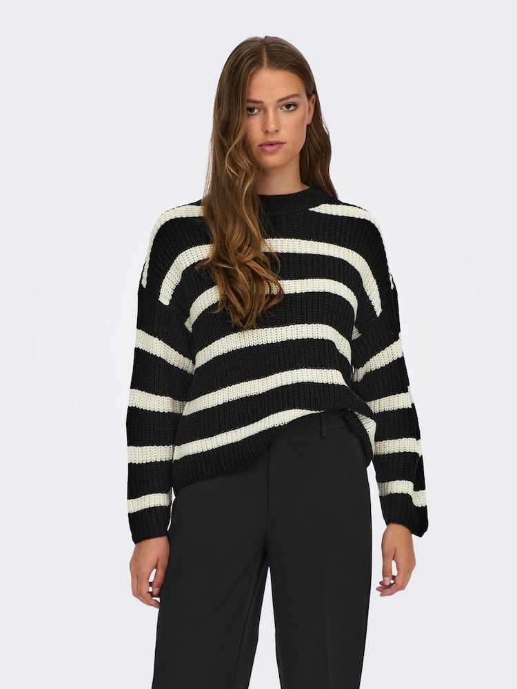 JDY Black Knitted Stripe Pullover Jumper - Image 2 of 6
