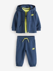 New Balance Blue Baby Boys Brush Back 3 Piece Tracksuit Set - Image 1 of 2