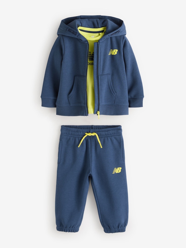 New Balance Blue Baby Boys Brush Back 3 Piece Tracksuit Set - Image 1 of 2