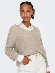 JDY Natural V-Neck Knitted Pullover Jumper - Image 1 of 6