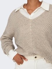 JDY Natural V-Neck Knitted Pullover Jumper - Image 2 of 6