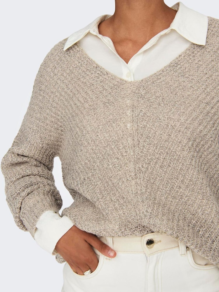 JDY Natural V-Neck Knitted Pullover Jumper - Image 2 of 6