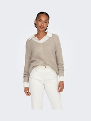 JDY Natural V-Neck Knitted Pullover Jumper - Image 3 of 6