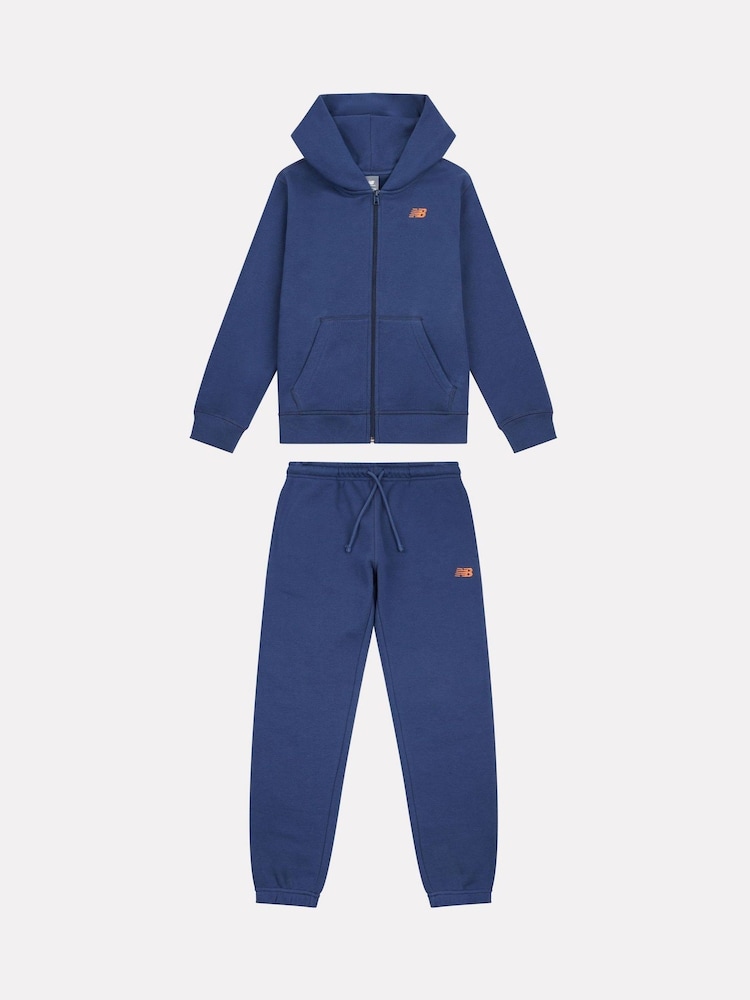New Balance Blue Boys Small Brush Back Logo Hoodie Set - Image 1 of 4