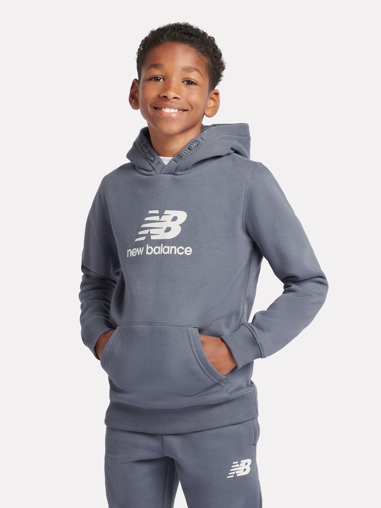 New Balance Blue Boys Brush Back Stacked Logo Hoodie Set - Image 3 of 9