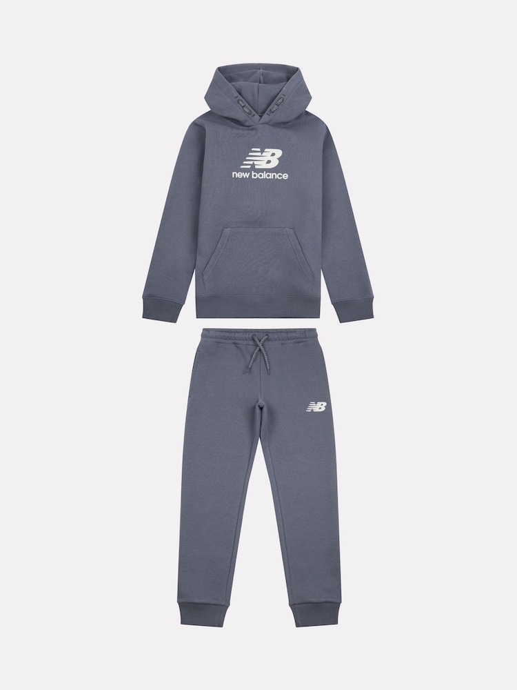 New Balance Blue Boys Brush Back Stacked Logo Hoodie Set - Image 8 of 9