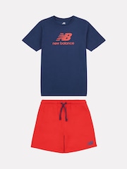 New Balance Red Kids The System Graphic 100% Cotton T-Shirt And Shorts Set - Image 1 of 1