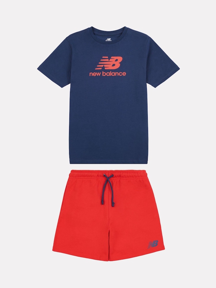 New Balance Red Kids The System Graphic 100% Cotton T-Shirt And Shorts Set - Image 1 of 1