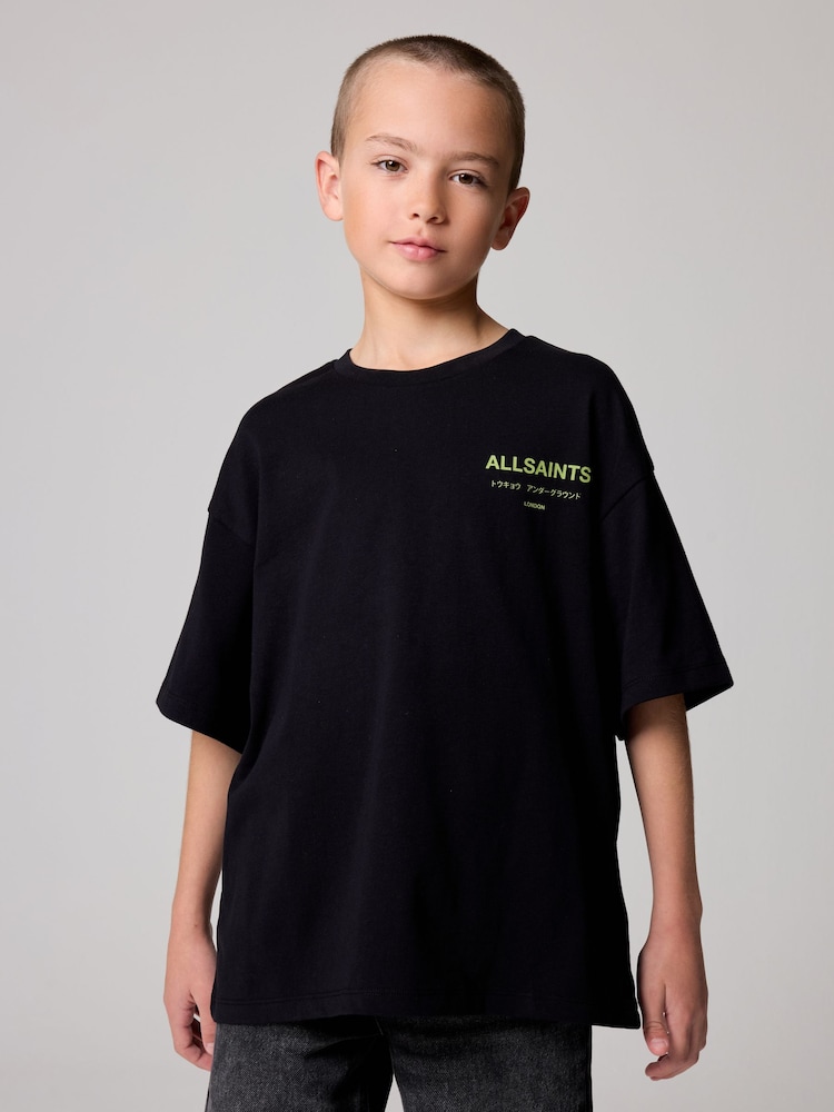 smALLSAINTS Black/Lime Oversized Underground Crew 100% Cotton T-Shirt - Image 1 of 7