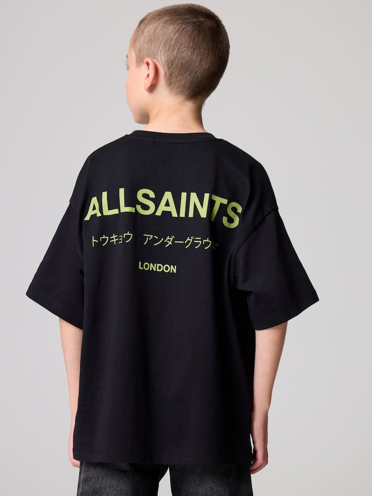 smALLSAINTS Black/Lime Oversized Underground Crew 100% Cotton T-Shirt - Image 2 of 7