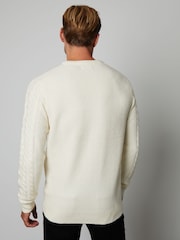 Threadbare White Cable Knit Crew Neck Jumper - Image 2 of 5