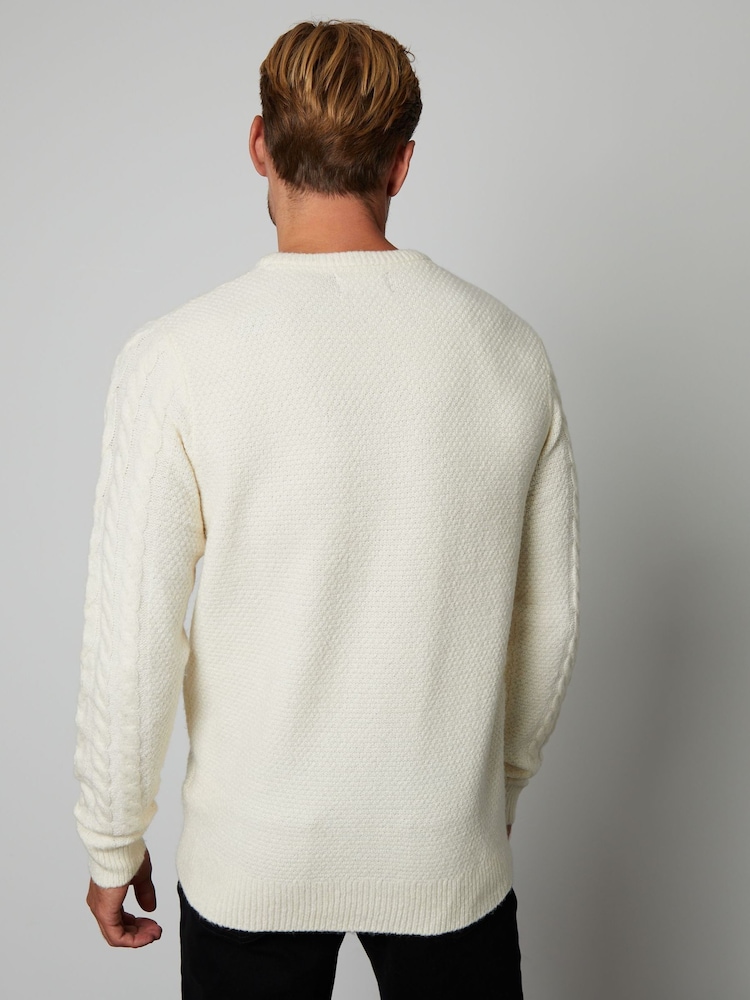 Threadbare White Cable Knit Crew Neck Jumper - Image 2 of 5