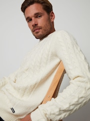 Threadbare White Cable Knit Crew Neck Jumper - Image 4 of 5