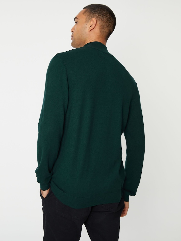 Threadbare Forest Green Funnel Quarter Zip Knitted Jumper - Image 2 of 4