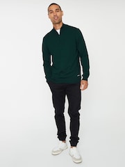 Threadbare Forest Green Funnel Quarter Zip Knitted Jumper - Image 3 of 4