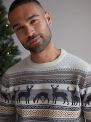 Threadbare Grey Crew Neck Fairisle Pattern Christmas Jumper - Image 4 of 4