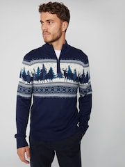 Threadbare Light Blue Quarter Zip Christmas Knitted Jumper - Image 1 of 4