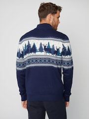 Threadbare Light Blue Quarter Zip Christmas Knitted Jumper - Image 2 of 4