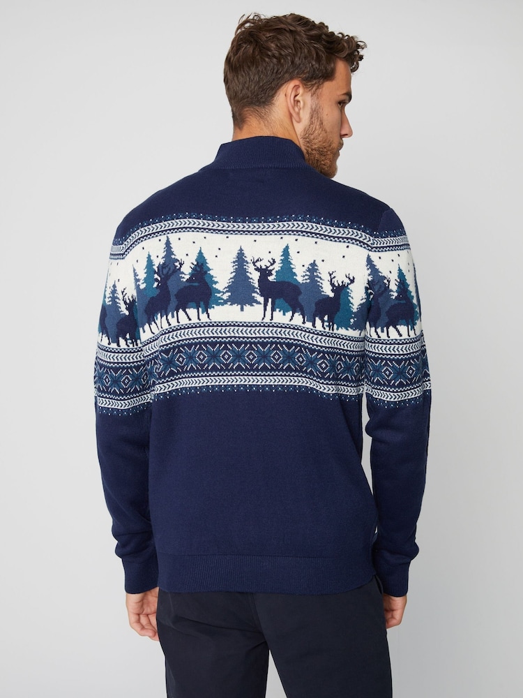 Threadbare Light Blue Quarter Zip Christmas Knitted Jumper - Image 2 of 4