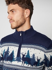 Threadbare Light Blue Quarter Zip Christmas Knitted Jumper - Image 4 of 4