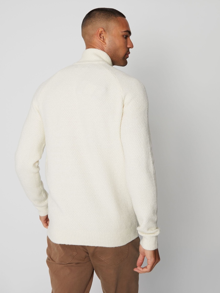 Threadbare Neutral Turtle Neck Cable Knit Jumper - Image 2 of 5