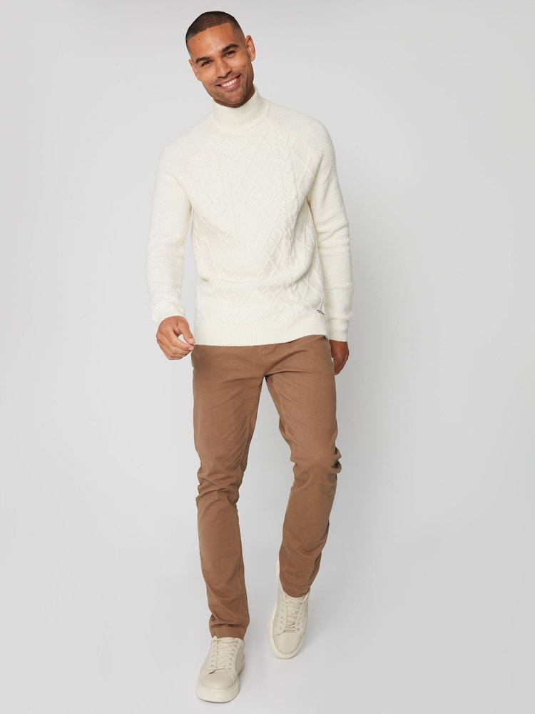 Threadbare Neutral Turtle Neck Cable Knit Jumper - Image 3 of 5
