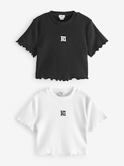 River Island Black Girls Lettuce Hem 100% Cotton T-Shirts 2 Pack - Image 1 of 3