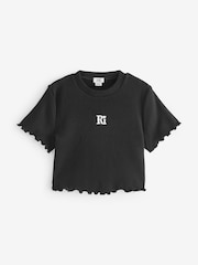 River Island Black Girls Lettuce Hem 100% Cotton T-Shirts 2 Pack - Image 3 of 3