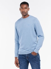 Barbour® Chambray Blue Mens 100% Cotton Pima Crew Neck Jumper - Image 1 of 4