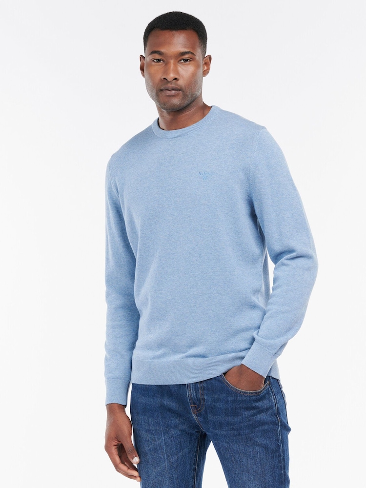 Barbour® Chambray Blue Mens 100% Cotton Pima Crew Neck Jumper - Image 1 of 4